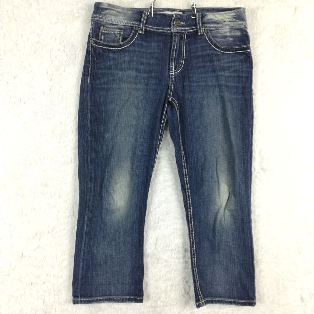 BKE Womens Jeans Dakota‎ 21 Crop Blue Denim Stone Wash Whiskering Mid Rise 28